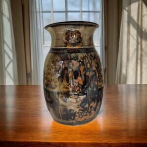 Apple Lane Studio Pottery Vase Signed 9/78 Brown Drip Glaze Vintage Handmade